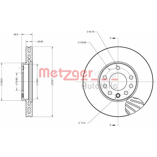 Слика на кочионен диск METZGER Coated 6110013 за Opel Astra G Hatchback 2.2 DTI - 125 коњи дизел