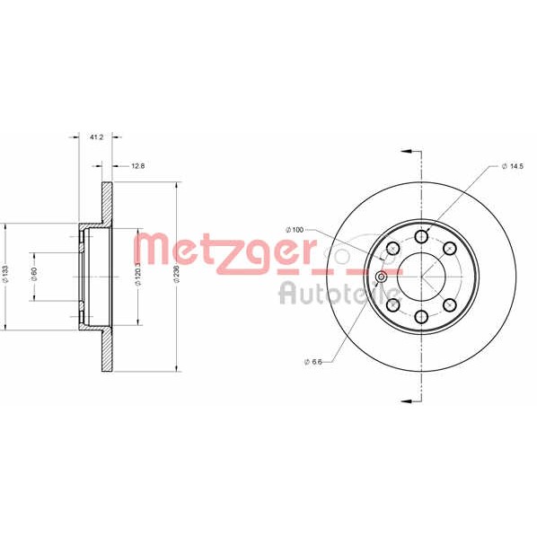 Слика на кочионен диск METZGER Coated 6110014 за Opel Kadett E Box 1.6 i - 75 коњи бензин