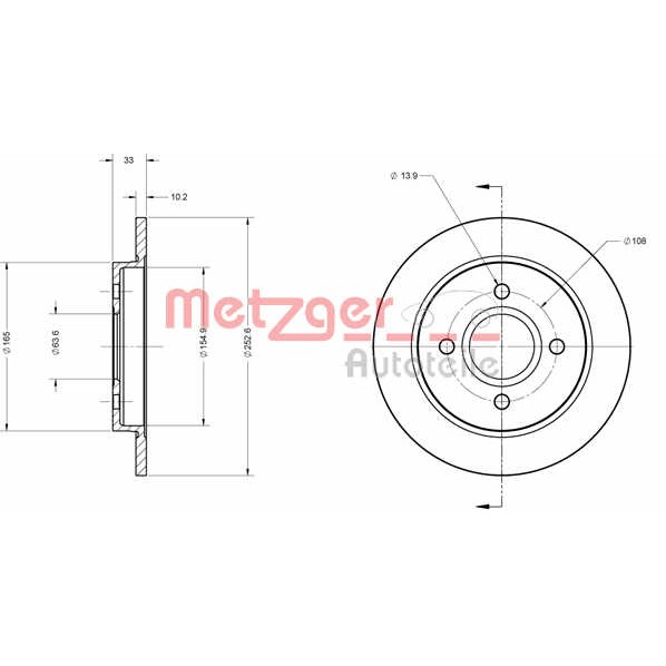 Слика на кочионен диск METZGER Coated 6110020 за Ford Focus (daw,dbw) 1.6 16V - 100 коњи бензин