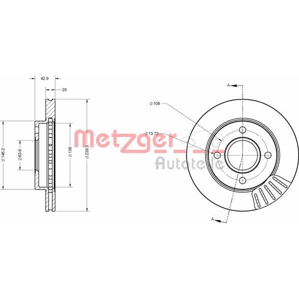 Слика на кочионен диск METZGER Coated 6110025 за Ford Fiesta MK 3 (gfj) 1.4 - 73 коњи бензин