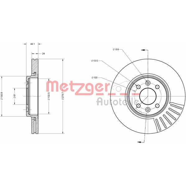 Слика на кочионен диск METZGER Coated 6110033 за Renault Kangoo Express (FC0-1) 1.9 dCi 4x4 (FC0V) - 80 коњи дизел