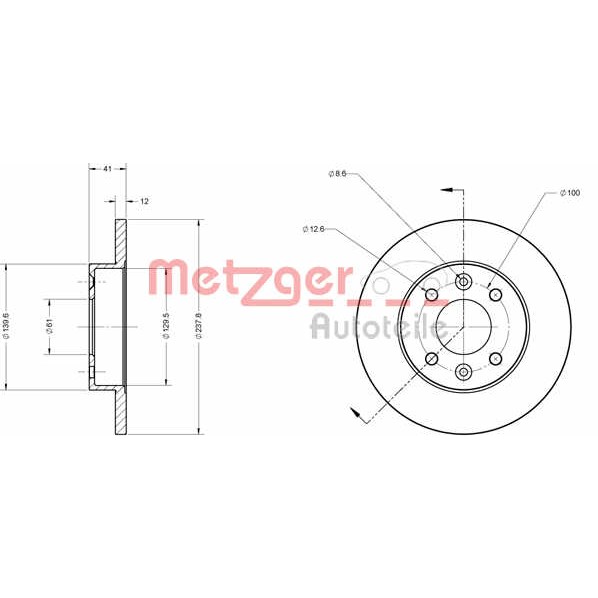 Слика на кочионен диск METZGER Coated 6110034 за Renault Megane 1 (BA0-1) 1.6 e (BA0F, BA0S) - 90 коњи бензин