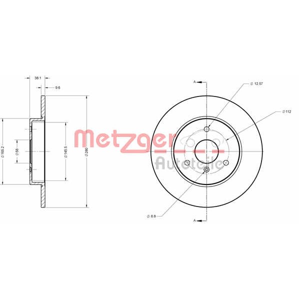 Слика на кочионен диск METZGER Coated 6110040 за Smart Fortwo cabrio (450) 0.7 (450.414, 450.441, 450.442, 450.443, 450.452) - 61 коњи бензин