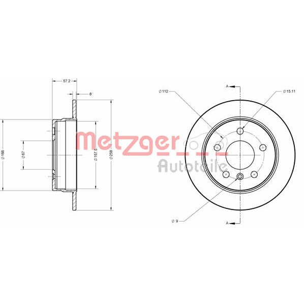 Слика на кочионен диск METZGER Coated 6110041 за Mercedes B-Class (w245) B 160 (245.231) - 95 коњи бензин