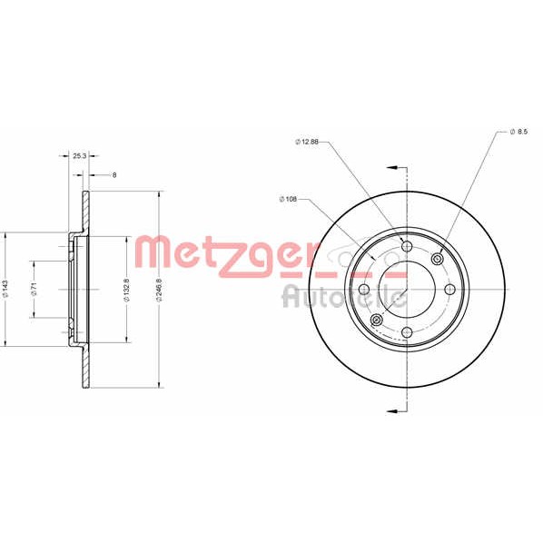 Слика на кочионен диск METZGER Coated 6110048 за Citroen Saxo S0,S1 1.6 VTS - 98 коњи бензин