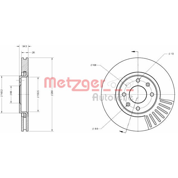 Слика на кочионен диск METZGER Coated 6110050 за Peugeot 207 CC 1.6 16V - 120 коњи бензин