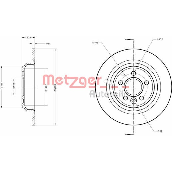 Слика на кочионен диск METZGER Coated 6110053 за Ford S-Max 1.8 TDCi - 100 коњи дизел