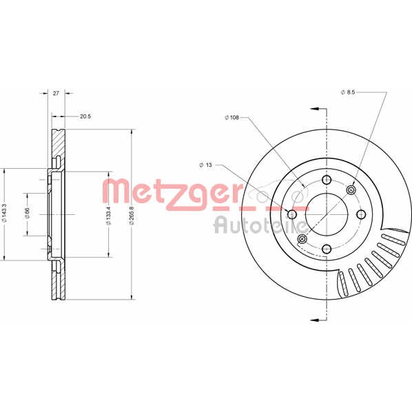 Слика на кочионен диск METZGER Coated 6110067 за Citroen Xsara Break N2 1.8 i Aut. - 101 коњи бензин