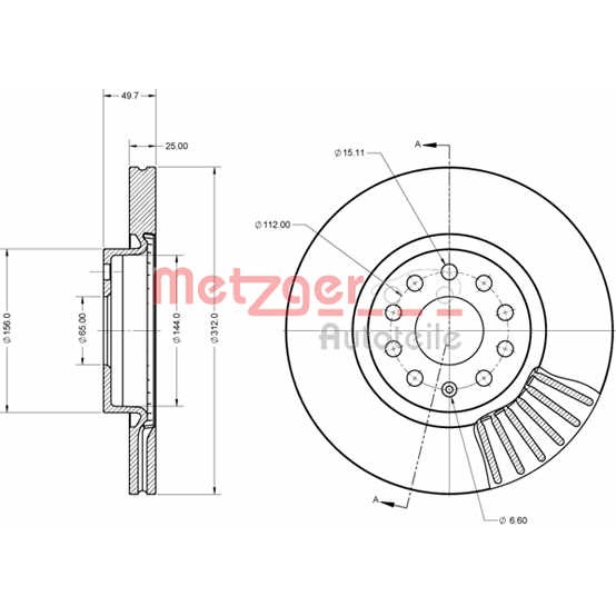 Слика на кочионен диск METZGER Coated 6110072 за Seat Altea XL (5P5,5P8) 1.2 TSI - 105 коњи бензин