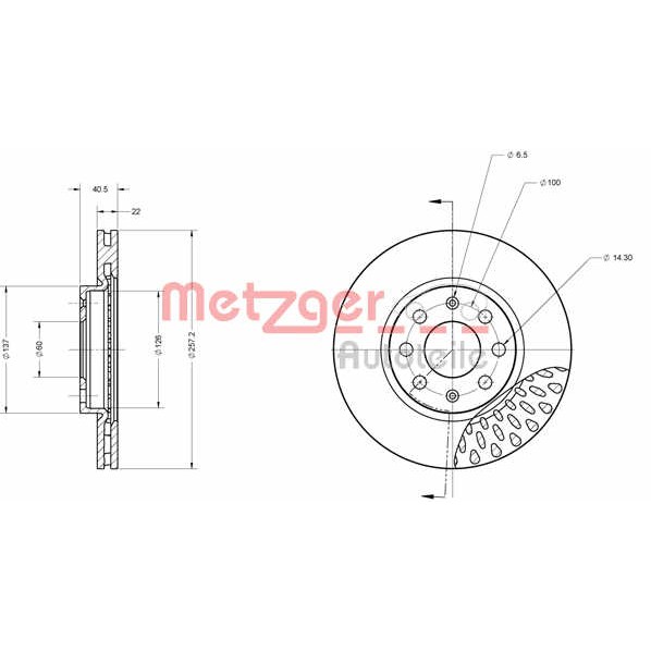 Слика на кочионен диск METZGER Coated 6110075 за Opel Corsa D Van 1.2 - 80 коњи бензин