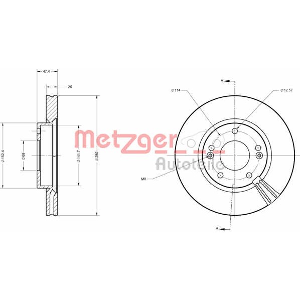 Слика на Кочионен диск METZGER Coated 6110076