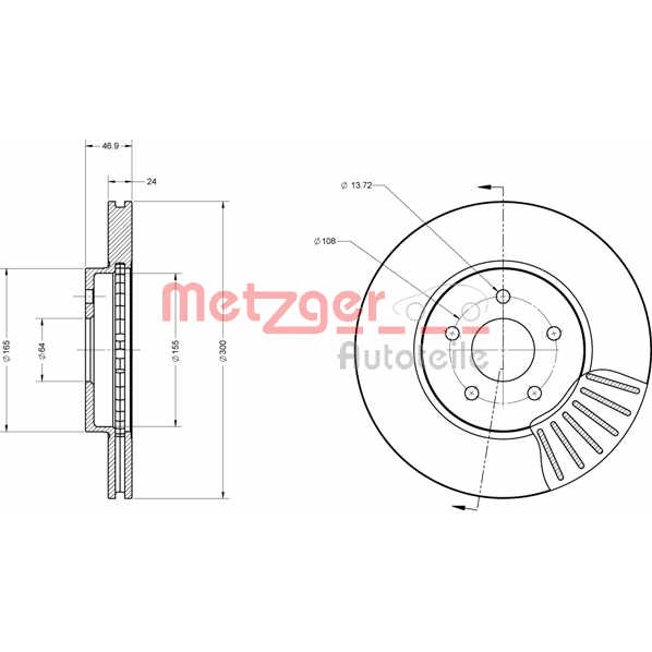 Слика на кочионен диск METZGER Coated 6110078 за Ford Mondeo 3 Estate (BWY) 3.0 V6 24V - 204 коњи бензин