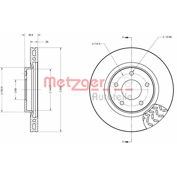 Слика на кочионен диск METZGER Coated 6110079 за Citroen C4 Aircross 1.8 HDi 150 - 150 коњи дизел