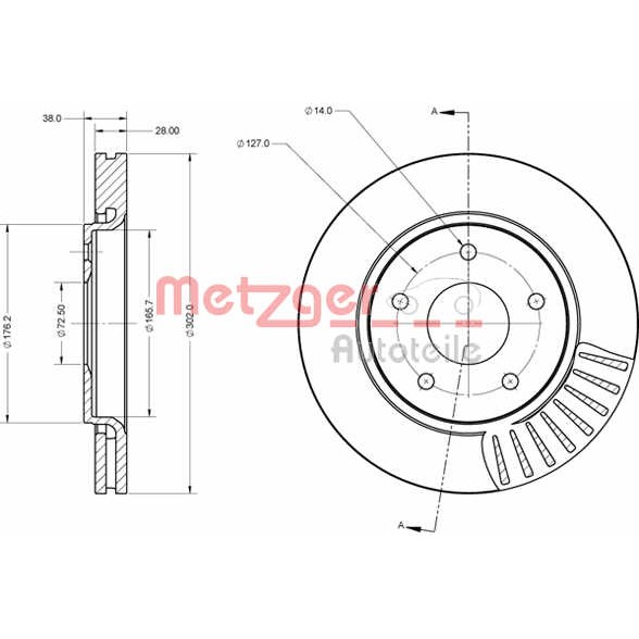 Слика на кочионен диск METZGER Coated 6110090 за CHRYSLER TOWN COUNTRY RT 3.8 - 200 коњи бензин