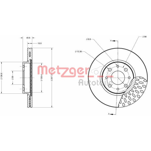 Слика на Кочионен диск METZGER Coated 6110091