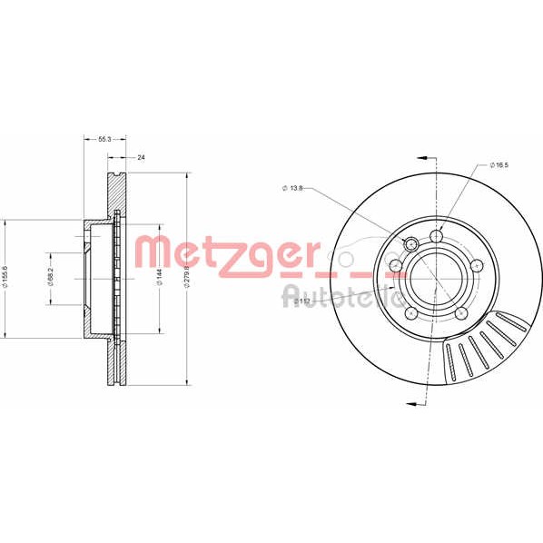 Слика на кочионен диск METZGER Coated 6110093 за VW Transporter T4 Bus 2.4 D Syncro - 78 коњи дизел