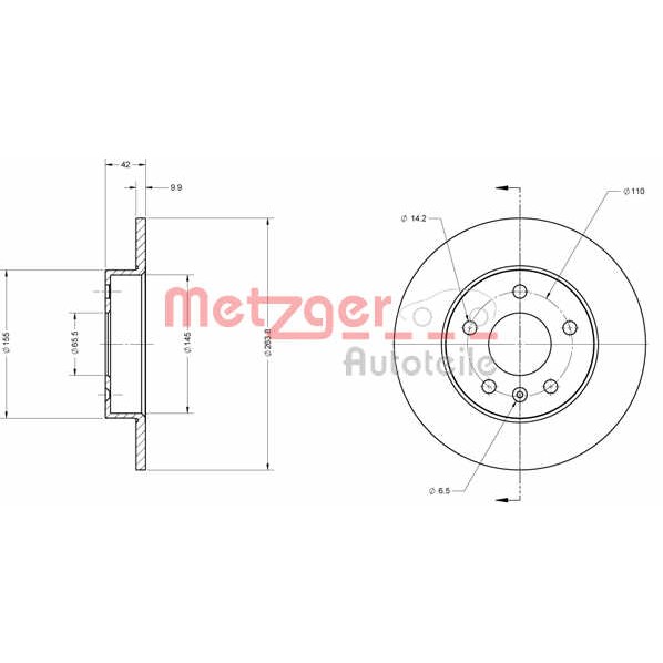 Слика на Кочионен диск METZGER Coated 6110102