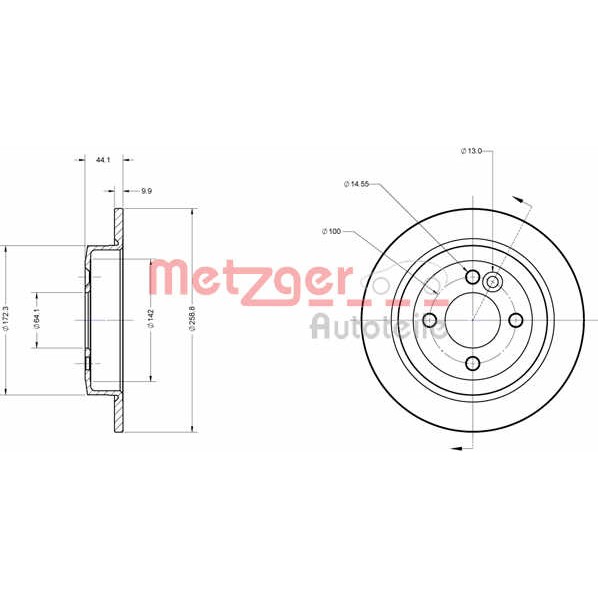 Слика на кочионен диск METZGER Coated 6110105 за Mini Convertible (R52) Cooper S - 170 коњи бензин