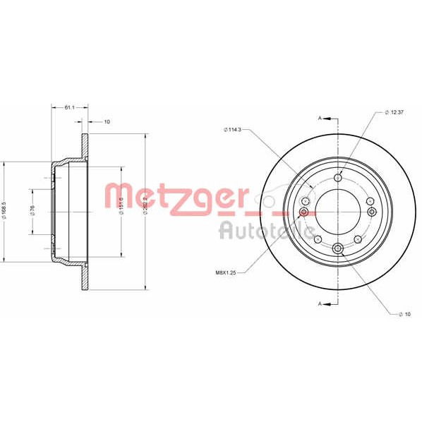 Слика на кочионен диск METZGER Coated 6110107 за Hyundai i30 1.6 CRDi - 90 коњи дизел