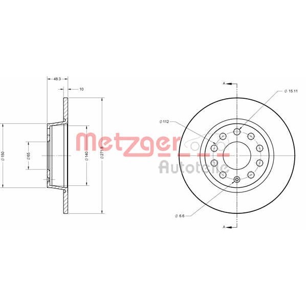 Слика на кочионен диск METZGER Coated 6110108 за VW Caddy 3 Box 1.9 TDI - 75 коњи дизел