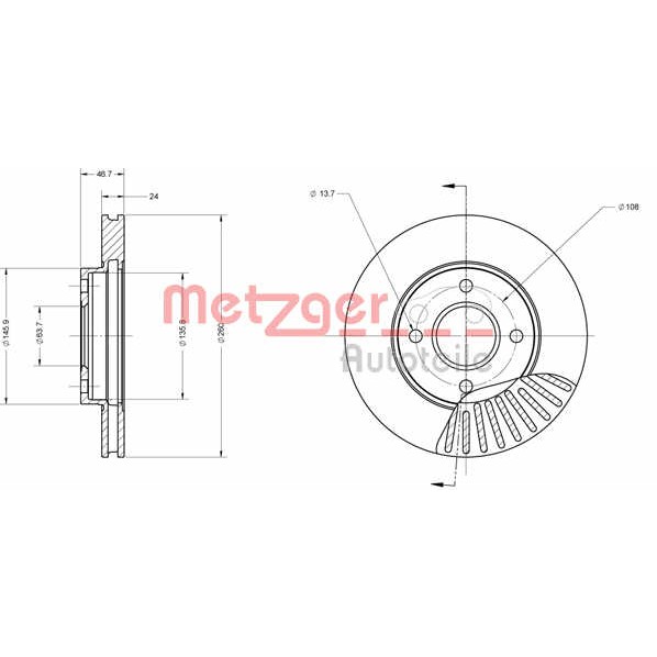 Слика на кочионен диск METZGER Coated 6110109 за Ford Mondeo 1 Estate (BNP) 1.8 TD - 88 коњи дизел