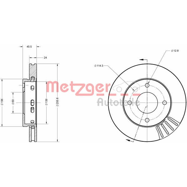 Слика на кочионен диск METZGER Coated 6110111 за Mitsubishi Colt Hatchback (Z) 1.5 DI-D - 95 коњи дизел