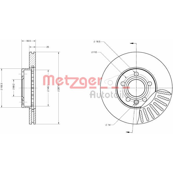 Слика на кочионен диск METZGER Coated 6110114 за Seat Alhambra (7V8,7V9) 1.8 T 20V - 150 коњи бензин