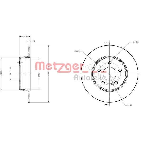 Слика на кочионен диск METZGER Coated 6110115 за Mercedes C-class Saloon (w203) C 280 4-matic (203.092) - 231 коњи бензин