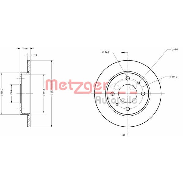 Слика на Кочионен диск METZGER Coated 6110123