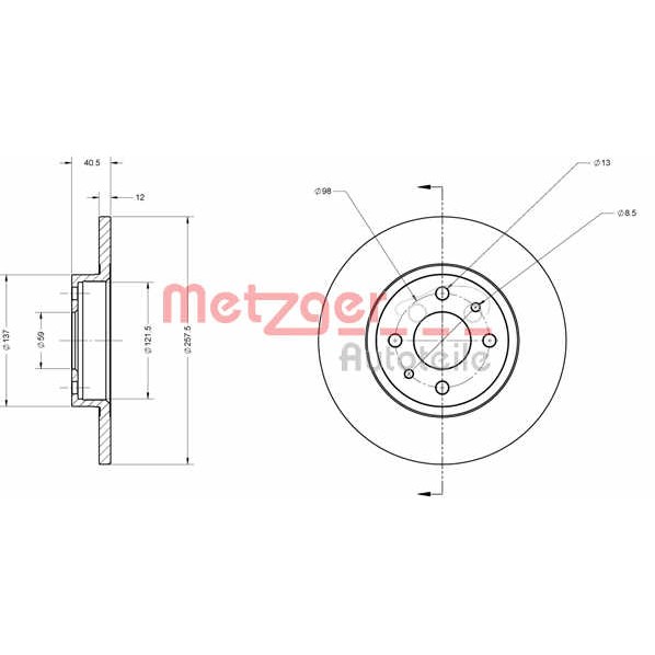 Слика на кочионен диск METZGER Coated 6110124 за Fiat Palio 178bx 1.8 Flex - 112 коњи Бензин/Етанол