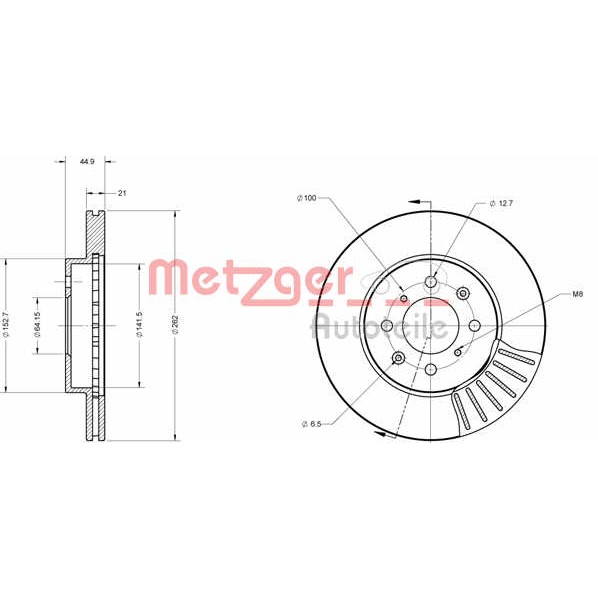 Слика на кочионен диск METZGER Coated 6110128 за Rover 200 (RF) 214 Si - 103 коњи бензин