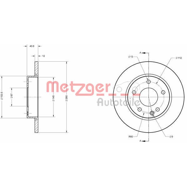 Слика на кочионен диск METZGER Coated 6110129 за Mercedes A-Class (w168) A 140 (168.031, 168.131) - 82 коњи бензин