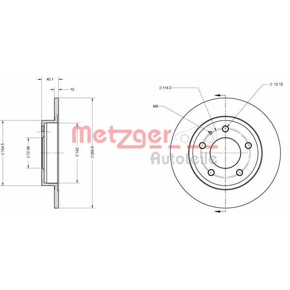 Слика на кочионен диск METZGER Coated 6110131 за Mazda 626 Hatchback (GE) 1.8 - 105 коњи бензин