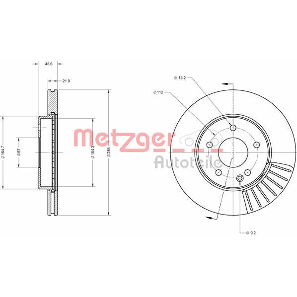 Слика на кочионен диск METZGER Coated 6110135 за Mercedes C-class Saloon (w202) C 220 CDI (202.133) - 125 коњи дизел