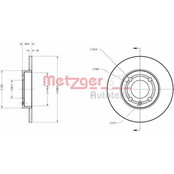 Слика на Кочионен диск METZGER Coated 6110137