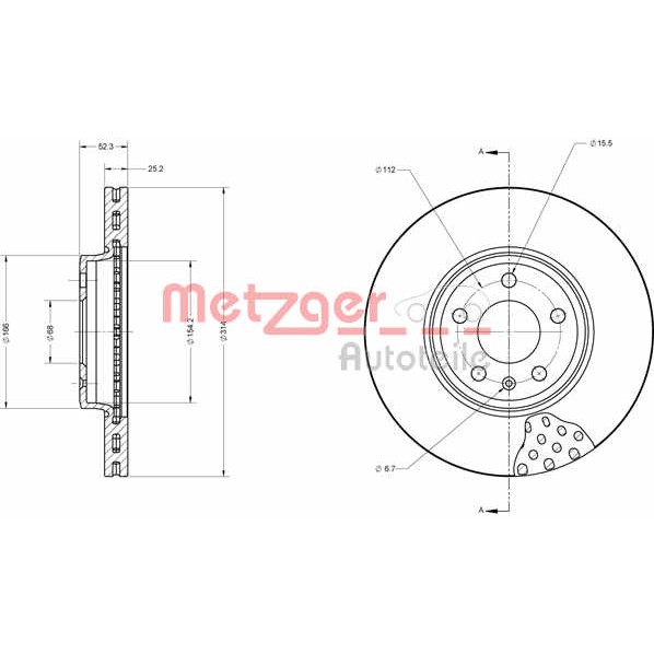 Слика на кочионен диск METZGER Coated 6110138 за Audi A4 Avant (8K5, B8) 2.0 TFSi - 211 коњи бензин