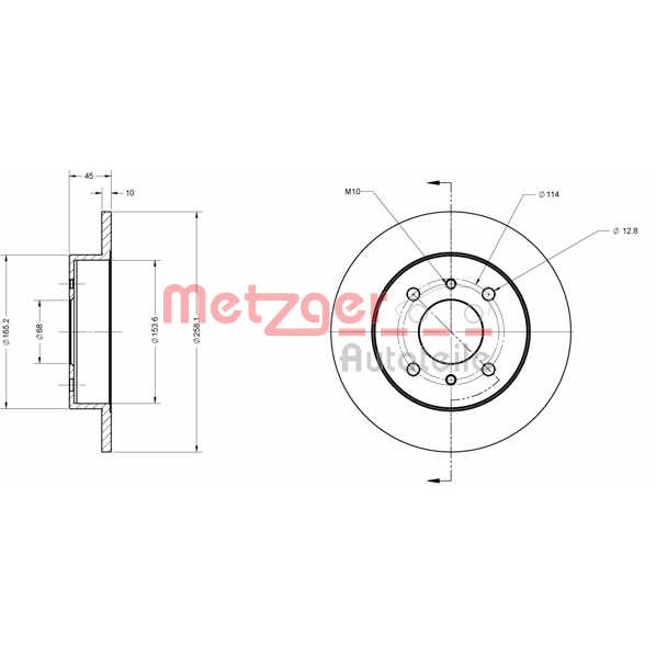 Слика на кочионен диск METZGER Coated 6110139 за Nissan Pulsar Saloon (N16) 1.5 dCi - 82 коњи дизел