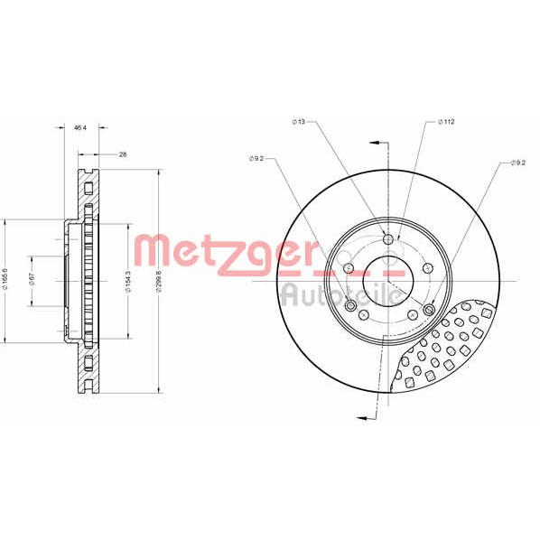 Слика на кочионен диск METZGER Coated 6110140 за Mercedes E-class Estate (s210) E 220 T CDI (210.206) - 143 коњи дизел