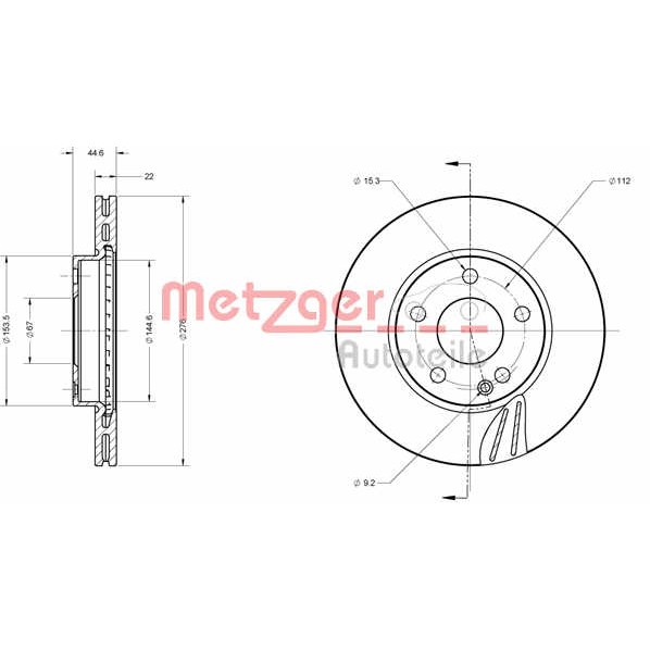 Слика на кочионен диск METZGER Coated 6110141 за Mercedes B-Class (w245) B 160 (245.231) - 95 коњи бензин