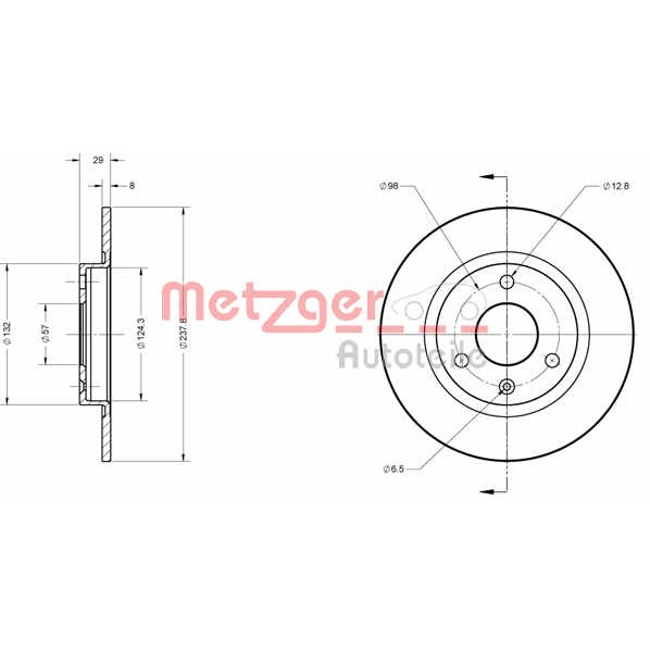 Слика на кочионен диск METZGER Coated 6110146 за камион Scania 2 Series 92 M/245 - 245 коњи дизел