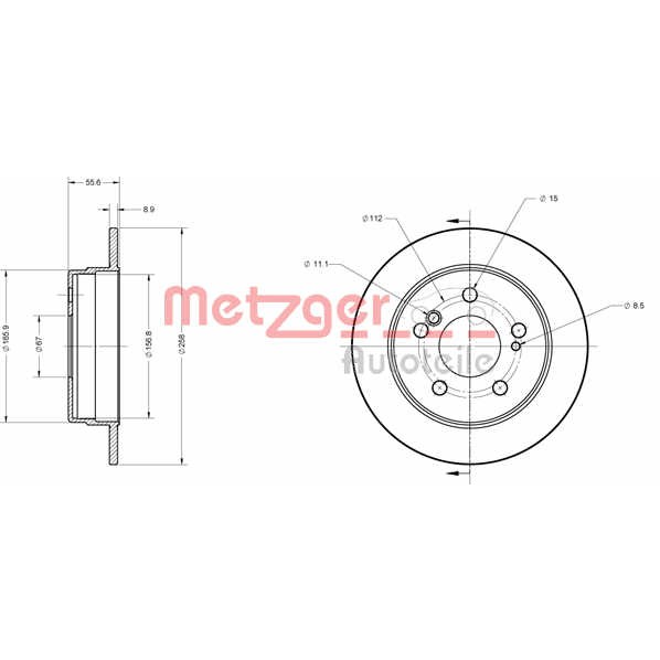 Слика на кочионен диск METZGER Coated 6110150 за Mercedes E-class (w124) 200 (124.020) - 109 коњи бензин