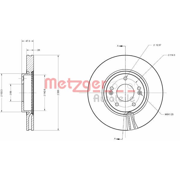 Слика на кочионен диск METZGER Coated 6110155 за Hyundai ix35 (LM) 2.0 CRDi - 184 коњи дизел