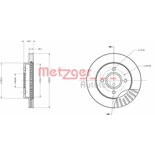 Слика на кочионен диск METZGER Coated 6110157 за Ford Mondeo 1 Clipper (BNP) 1.6 i 16V - 88 коњи бензин