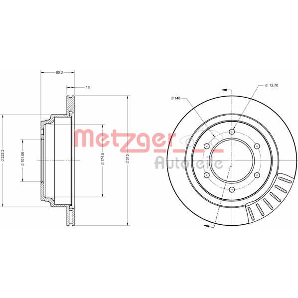 Слика на кочионен диск METZGER Coated 6110158 за Opel Frontera A 2.3 TD (5JMWL4) - 100 коњи дизел