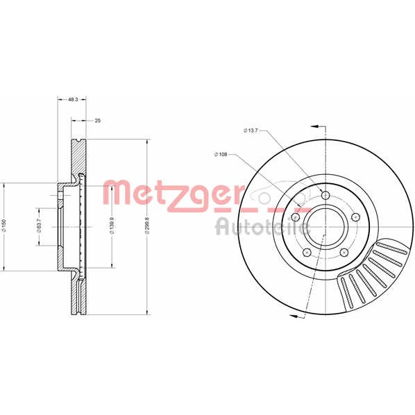 Слика на кочионен диск METZGER Coated 6110162 за Ford Grand C-Max 1.6 Ti - 105 коњи бензин