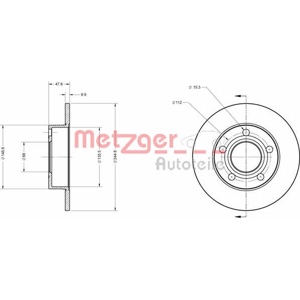 Слика на Кочионен диск METZGER Coated 6110168