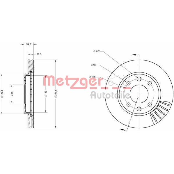 Слика на кочионен диск METZGER Coated 6110173 за Citroen Xsara Coupe N0 1.9 D - 68 коњи дизел