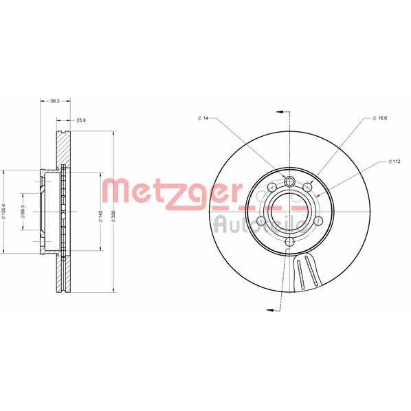 Слика на Кочионен диск METZGER Coated 6110178