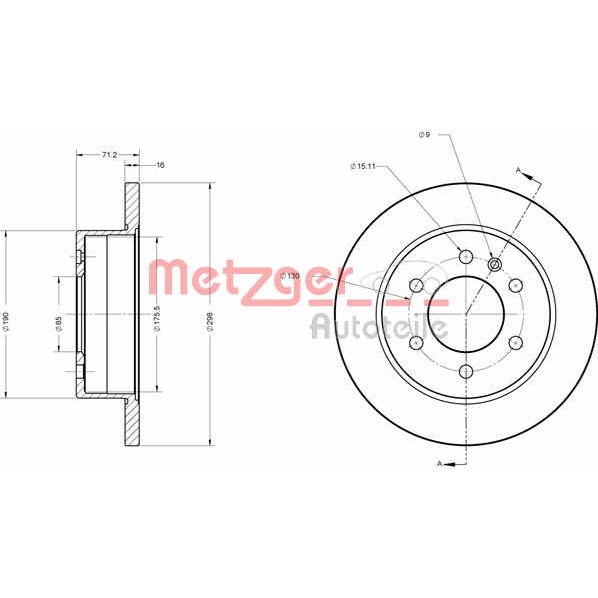 Слика на кочионен диск METZGER Coated 6110179 за Mercedes Sprinter 3-t Platform (906) 213 CDI (906.111, 906.113, 906.211, 906.213) - 129 коњи дизел