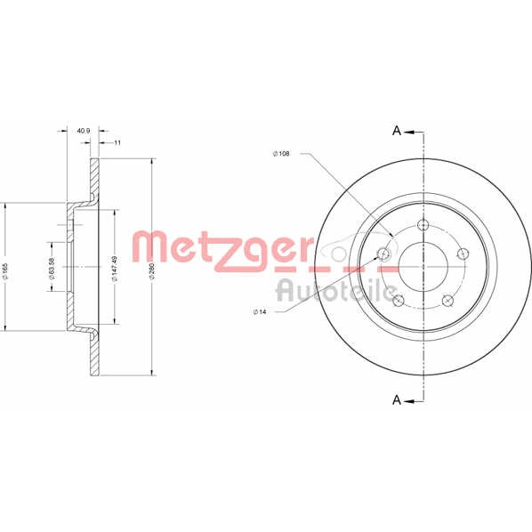 Слика на кочионен диск METZGER Coated 6110180 за Ford C-Max 2007 1.8 - 125 коњи бензин